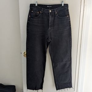 Zara High Waisted Wide Leg Dark Wash Jeans